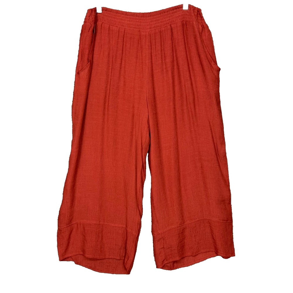 Avenue Pants Women 16 Rust Red Pull On Drape Pocket Lined Elastic Waist Crop NWT